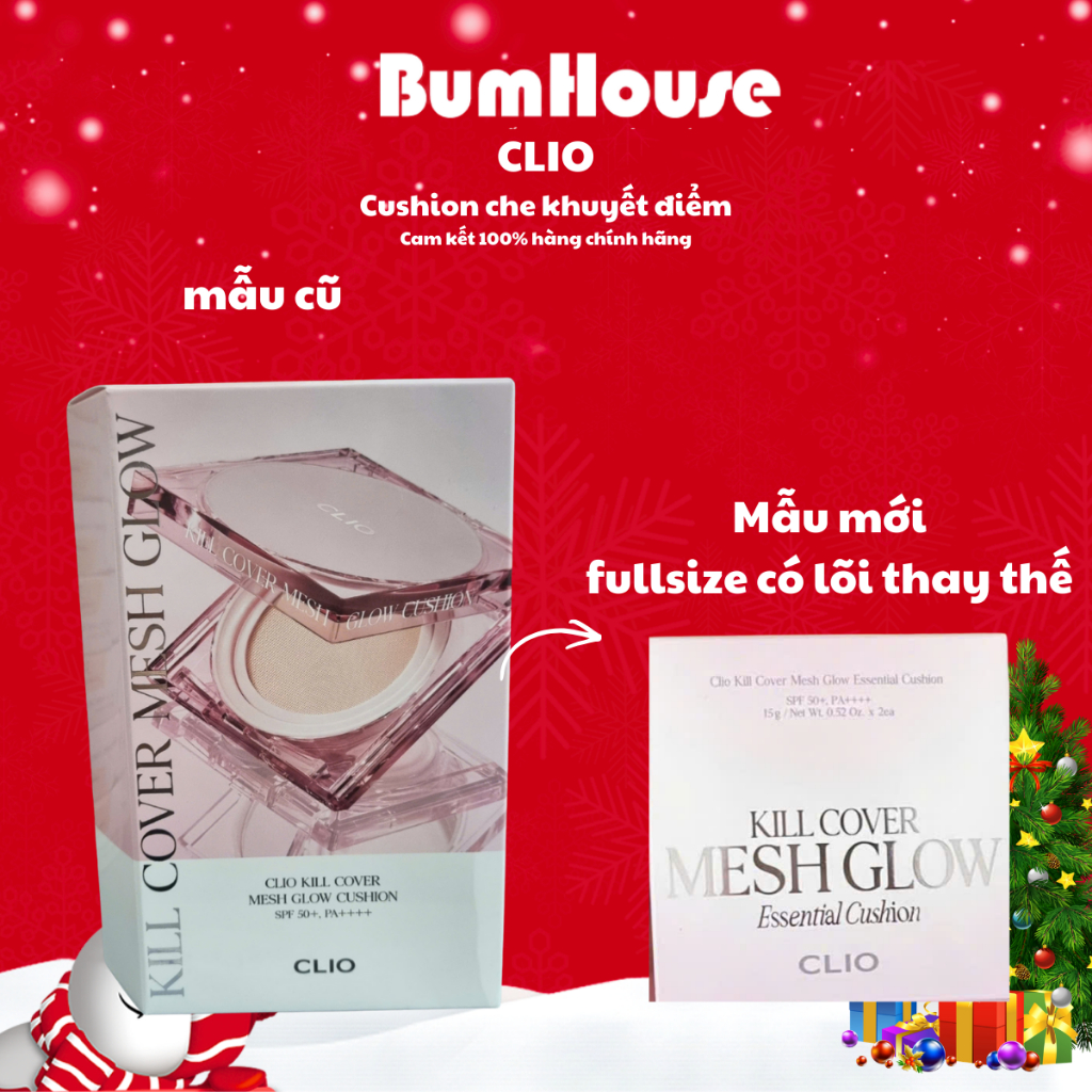 Phấn Nước Clio Căng Mướt Da Kill Cover Mesh Glow Cushion SPF50+, PA++++ 15g (tặng kèm lõi)