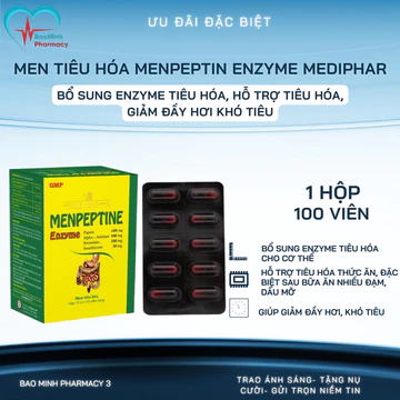 Men Tiêu Hóa Menpeptin Enzyme Mediphar – Bổ Sung Enzyme Tiêu Hóa, Hỗ Trợ Tiêu Hóa, Giảm Đầy Hơi Khó Tiêu (Hộp 100 Viên)