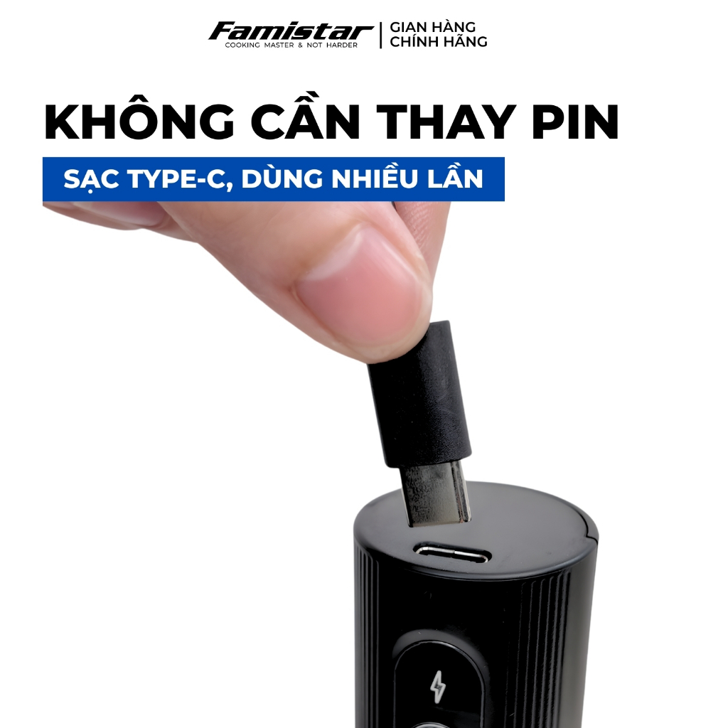 Máy Đánh Bọt Cà Phê 10W Pin Sạc Cầm Tay Nhỏ Gọn Famistar, Cây Đánh Bọt Cà Phê Bảo Hành 1 Năm MDB01