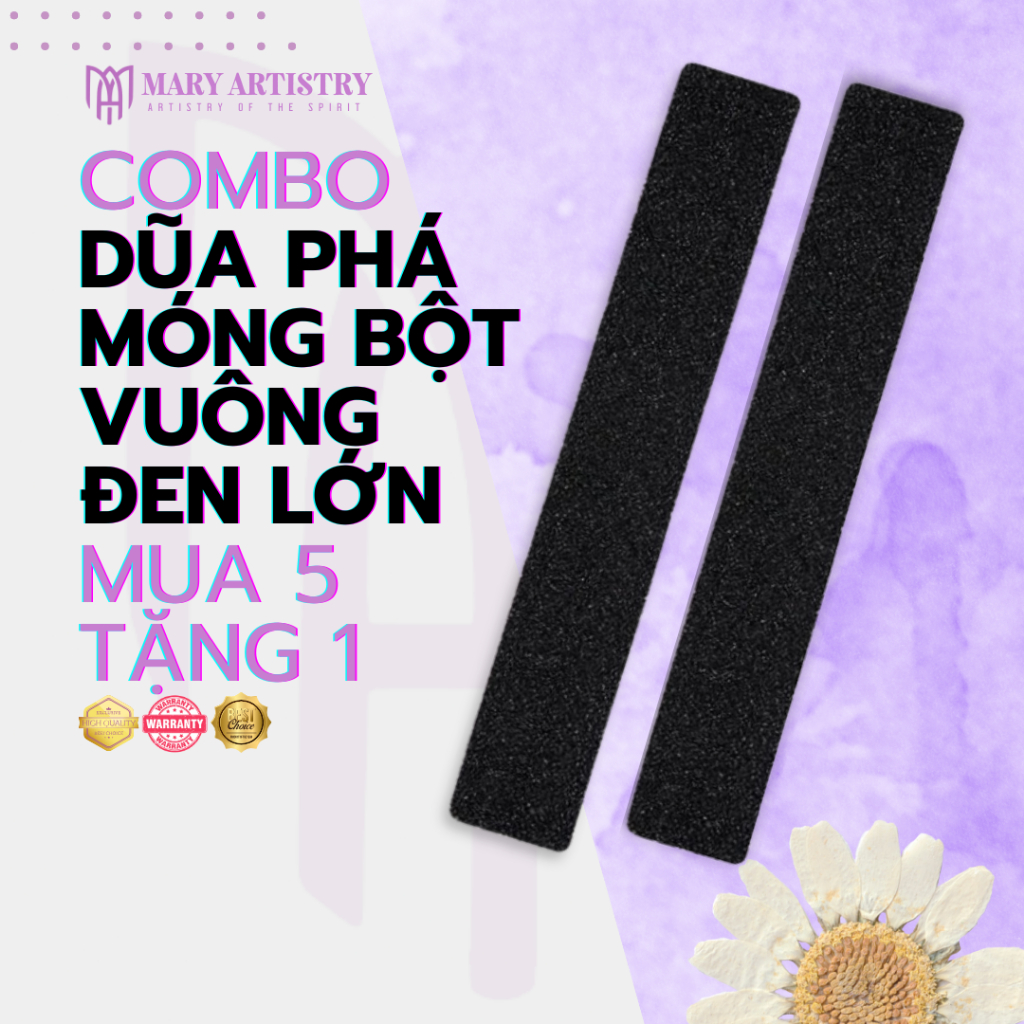 [Mua5Tặng1] Dũa Móng Giả Phá Bột Mary Artistry Vuông Đen Lớn Cứng Cáp Chuyên Nghiệp