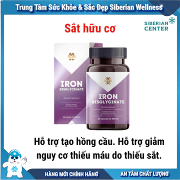 Sắt hữu cơ (Iron Bisglycinate) hỗ trợ tạo hồng cầu, giảm nguy cơ thiếu máu do thiếu sắt, 60 viên/hộp
