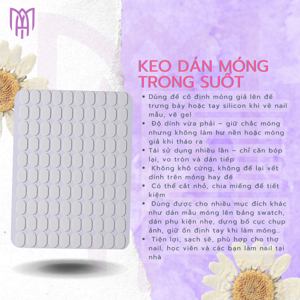 [Mua5Tặng 1] Keo Dán Móng Trong Mary Artistry Đa Năng, Keo Gắn Đế Móng Giả - Tái Sử Dụng 100m/tờ