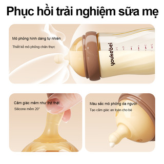 Youkebei Bình Sữa PPSU Cho Trẻ Sơ Sinh – Núm Mềm Chống Sặc, Tặng Thêm Núm Giai Đoạn Tiếp Theo