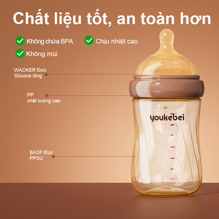 Youkebei Bình Sữa PPSU Cho Trẻ Sơ Sinh – Núm Mềm Chống Sặc, Tặng Thêm Núm Giai Đoạn Tiếp Theo