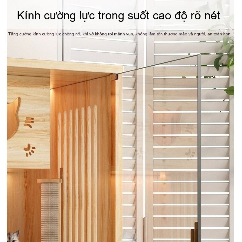 Tủ nhà gỗ villa cho mèo nhiều tầng có thang leo khay vệ sinh phù hợp nuôi mèo trong nhà