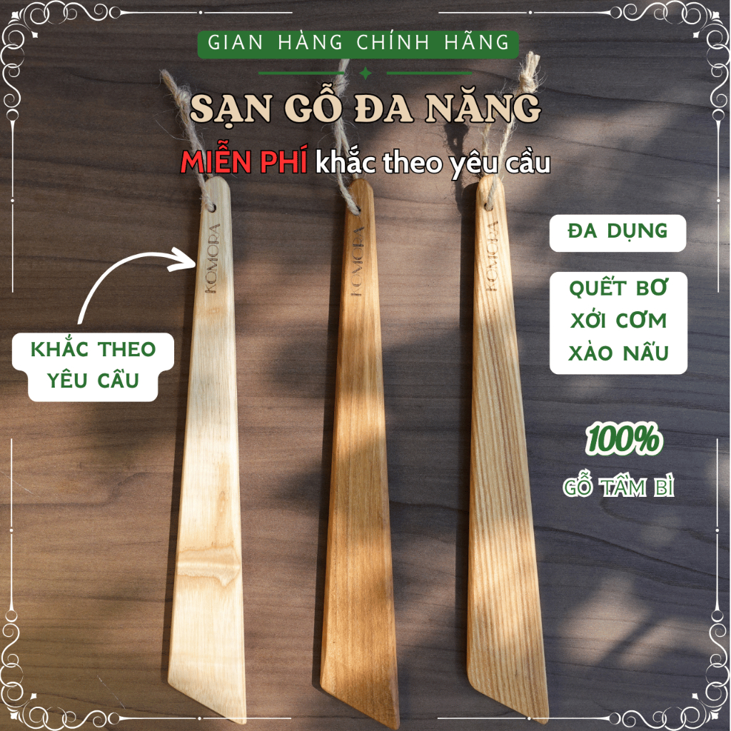 [1 Cái] Sạn Gỗ Đa Năng KOMORA, Khắc Theo Yêu Cầu, Đa Dụng, Quết Bơ, Xới Cơm, Xào Nấu, Bền Chắc, An Toàn Sức Khỏe
