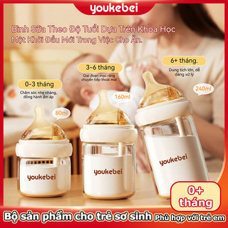 Youkebei Bộ Bình Sữa Thủy Tinh Borosilicate – Chống Sặc, An Toàn, Không BPA