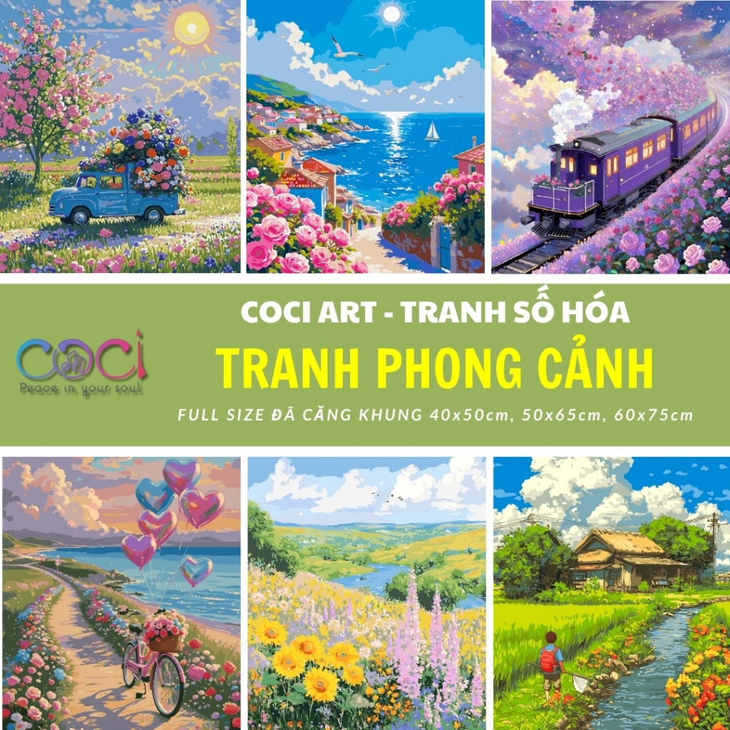 Tranh Số Hóa Tự Tô Màu Theo Số Phong Cảnh Thiên Nhiên COCI Đã Căng Khung Tổng Hợp