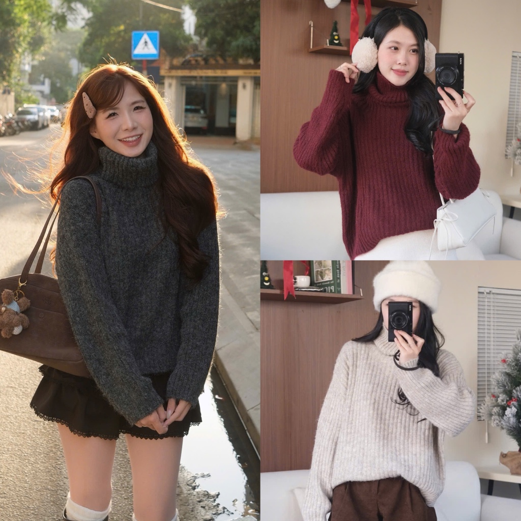 Áo len dài tay cổ lọ chất mịn Nữ the.sweaterweather TSW
