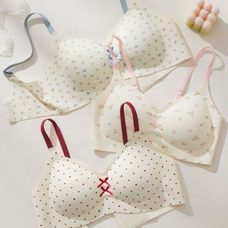 Áo Ngực Nữ Su Hoạ Tiết Nhí Đính Nơ Không Gọng Xinh Xắn, Áo Lót Mút Liền Mềm Thoáng Nâng V1 King Shop A-967