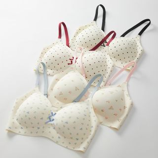 Áo Ngực Nữ Su Hoạ Tiết Nhí Đính Nơ Không Gọng Xinh Xắn, Áo Lót Mút Liền Mềm Thoáng Nâng V1 King Shop A-967