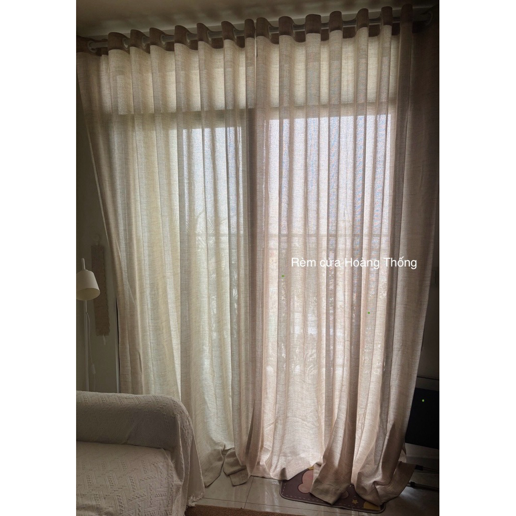 (size lớn)Rèm khoen vải voan đũi linen,màu be, (Không Kèm Thanh Treo) vintage trang trí nhà, homestay, cửa chính, cửa sổ