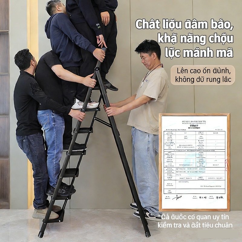 Thang Gấp Gọn Thang Chữ A Thép Chịu Lực,Tải Trọng 500kg Ổn định và an toàn 4-8 Bậc thang.