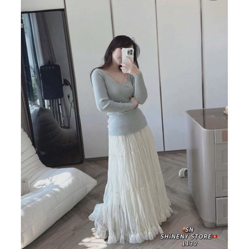 Chân váy voan tầng xoè