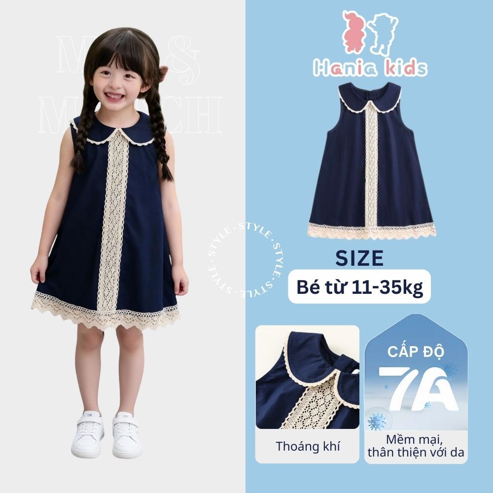 Váy Cho Bé Gái, Váy Suông Sát Nách Phối Viền Ren & Cổ Tròn Cá Tính Chất Liệu Mềm Mại Dáng Đẹp Dễ Mặc