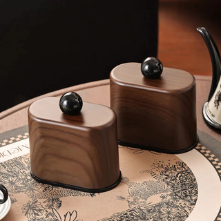 Lọ Đựng Tăm Giả Vân Gỗ Óc Chó Tự Nhiên MAISON, Hộp Tăm Bông Để Bàn Vintage Decor Phòng Khách, Bàn Trang Điểm