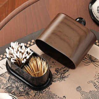 Lọ Đựng Tăm Giả Vân Gỗ Óc Chó Tự Nhiên MAISON, Hộp Tăm Bông Để Bàn Vintage Decor Phòng Khách, Bàn Trang Điểm