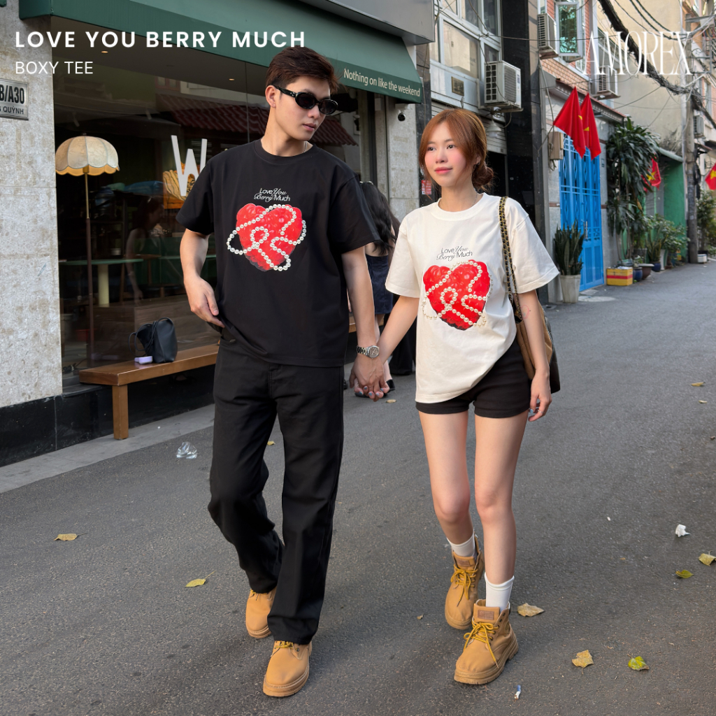 Áo Thun Unisex Amorex Love You Berry Much Chất Cotton 250gsm Cao Cấp, Form Boxy Rộng Rãi | BigBuy360 - bigbuy360.vn