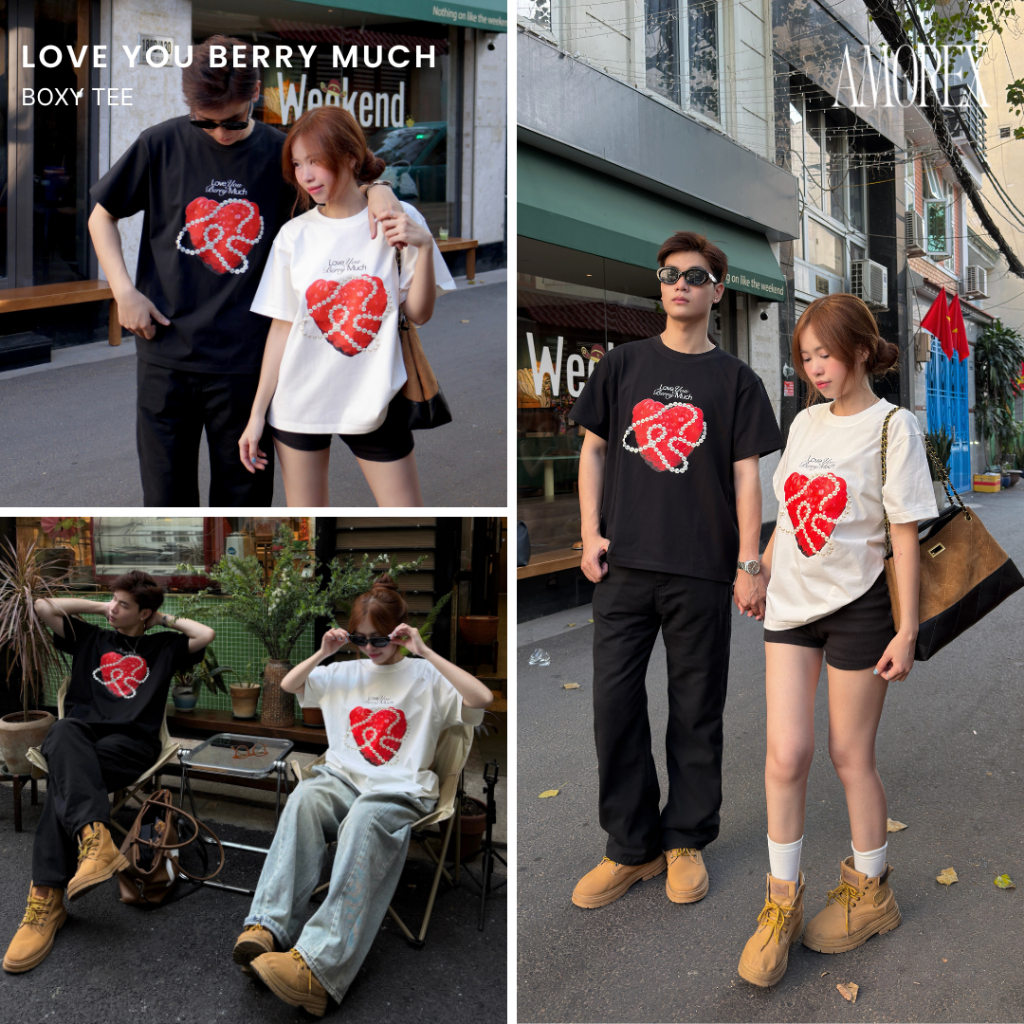 Áo Thun Unisex Amorex Love You Berry Much Chất Cotton 250gsm Cao Cấp, Form Boxy Rộng Rãi | BigBuy360 - bigbuy360.vn