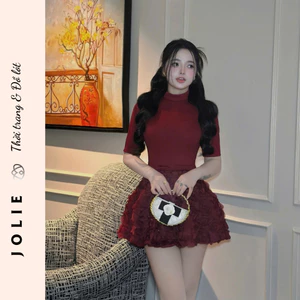 Váy Hoa Hồng Bồng Bềnh Phối Áo Thun Co Giãn - Váy JOLIE Thiết Kế Cao Cấp