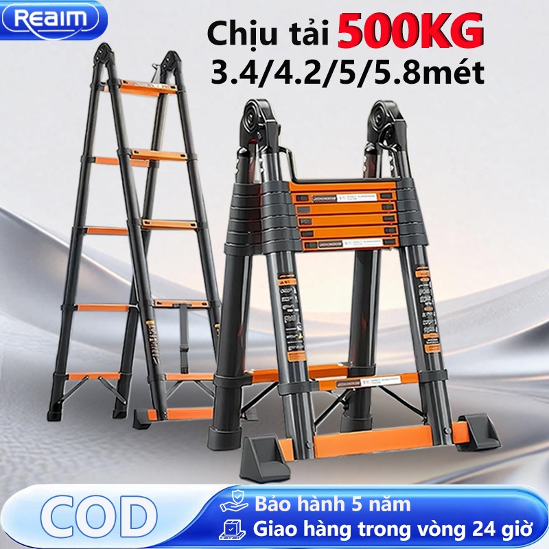 Thang gấp gọn Thang Nhôm Rút Đôi Chữ A Kích thước 1.7M - 5.8M Chất Liệu Nhôm Inox