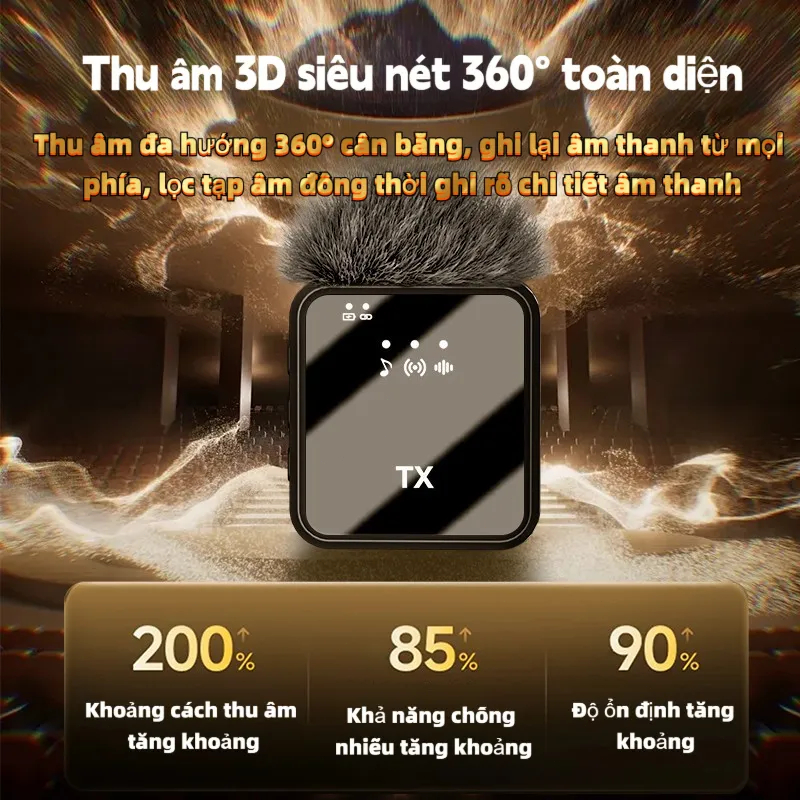 Micro không dây lọc ồn, nhỏ gọn cài áo, tương thích đa thiết bị thu âm và quay hình