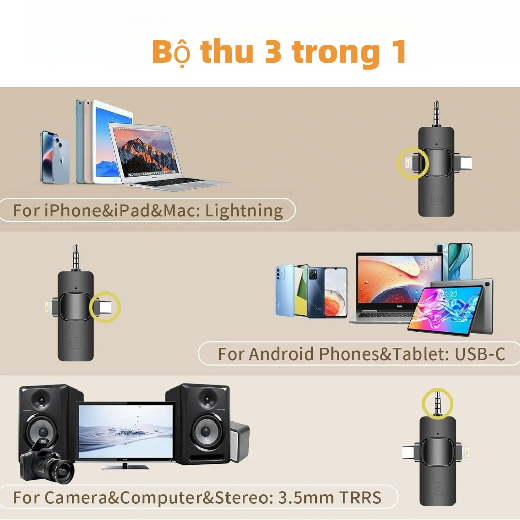 Micro không dây lọc ồn, nhỏ gọn cài áo, tương thích đa thiết bị thu âm và quay hình