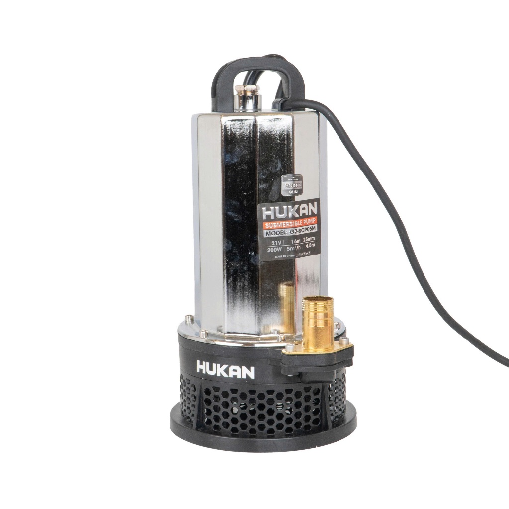 Máy bơm chìm 300w dùng pin HUKAN G2-BCP05M, Lưu lượng 5m3/h đẩy tối đa 16m, Đường kính đầu ra 25mm