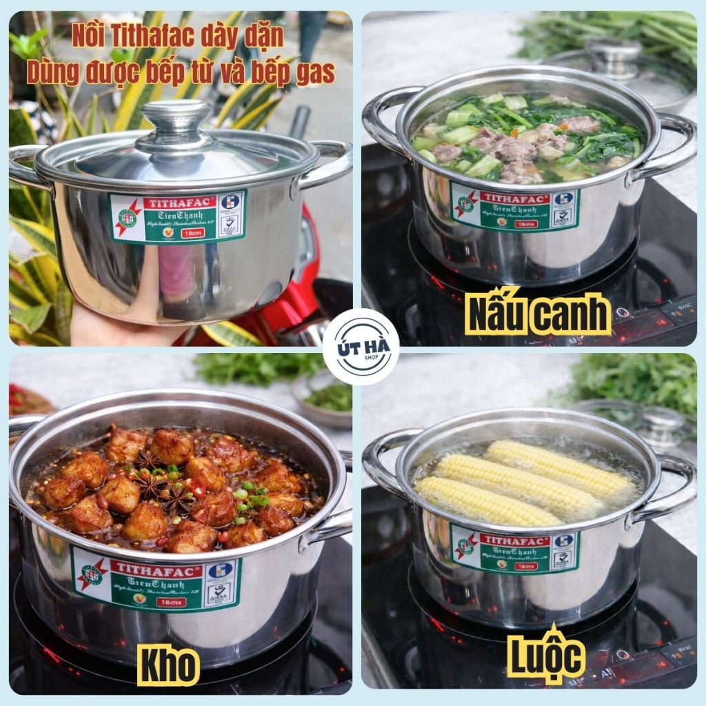 🍲 Nồi Inox Tithafac Dày Dặn Sáng Bóng Inox 430 🔥 Dùng Được Bếp Từ | Nồi Nấu Ăn Gia Đình Đủ Size