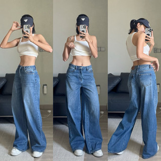 MIDDUA - JN176 Quần jean suông rộng ống mẫu 1m66 51kg mang size M
