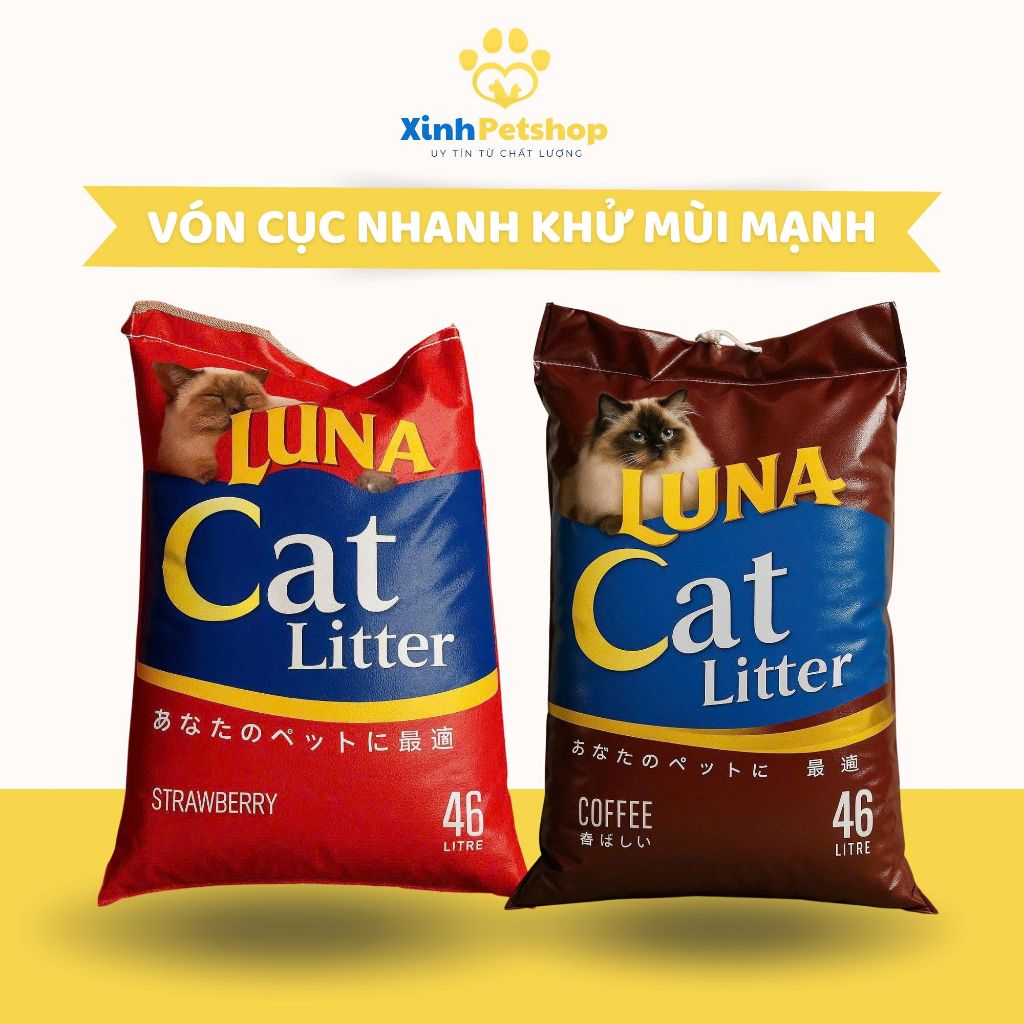 46L Cát Vệ Sinh Mèo Nhật Luna Vón Cục Nhanh Khử Mùi Mạnh Nhiều Hương Thơm Cao Cấp