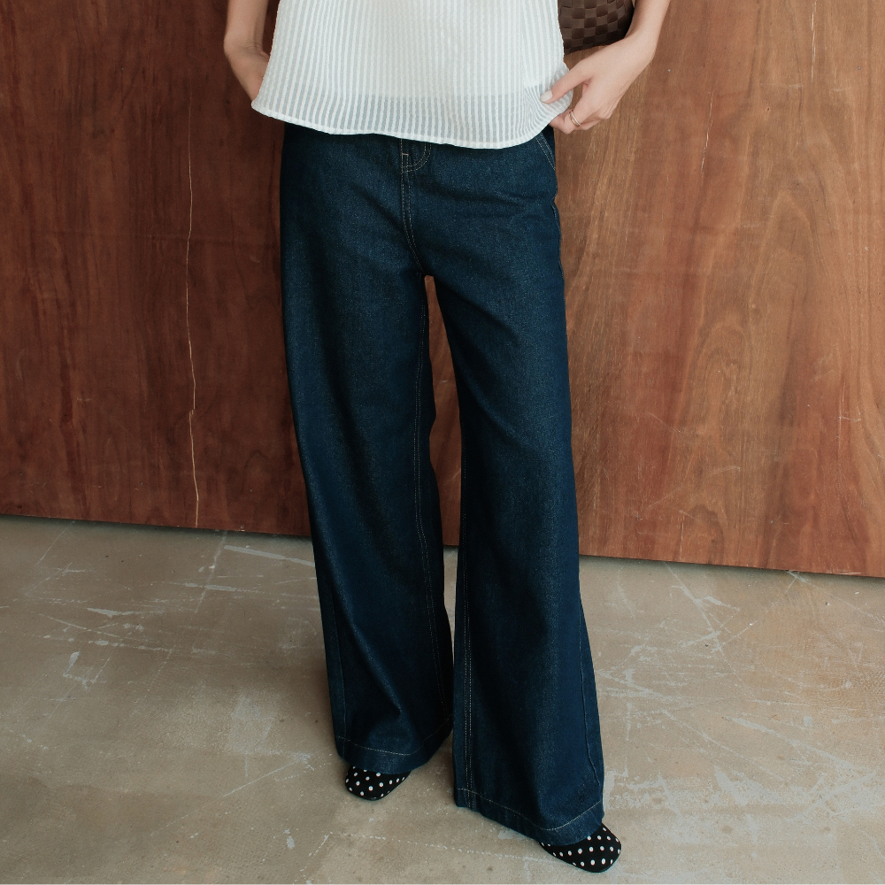 Quần Jeans Nữ Ông Rộng Suông Dài Kisel Miều Est.2013 Denim Lưng Cao Xanh Đậm