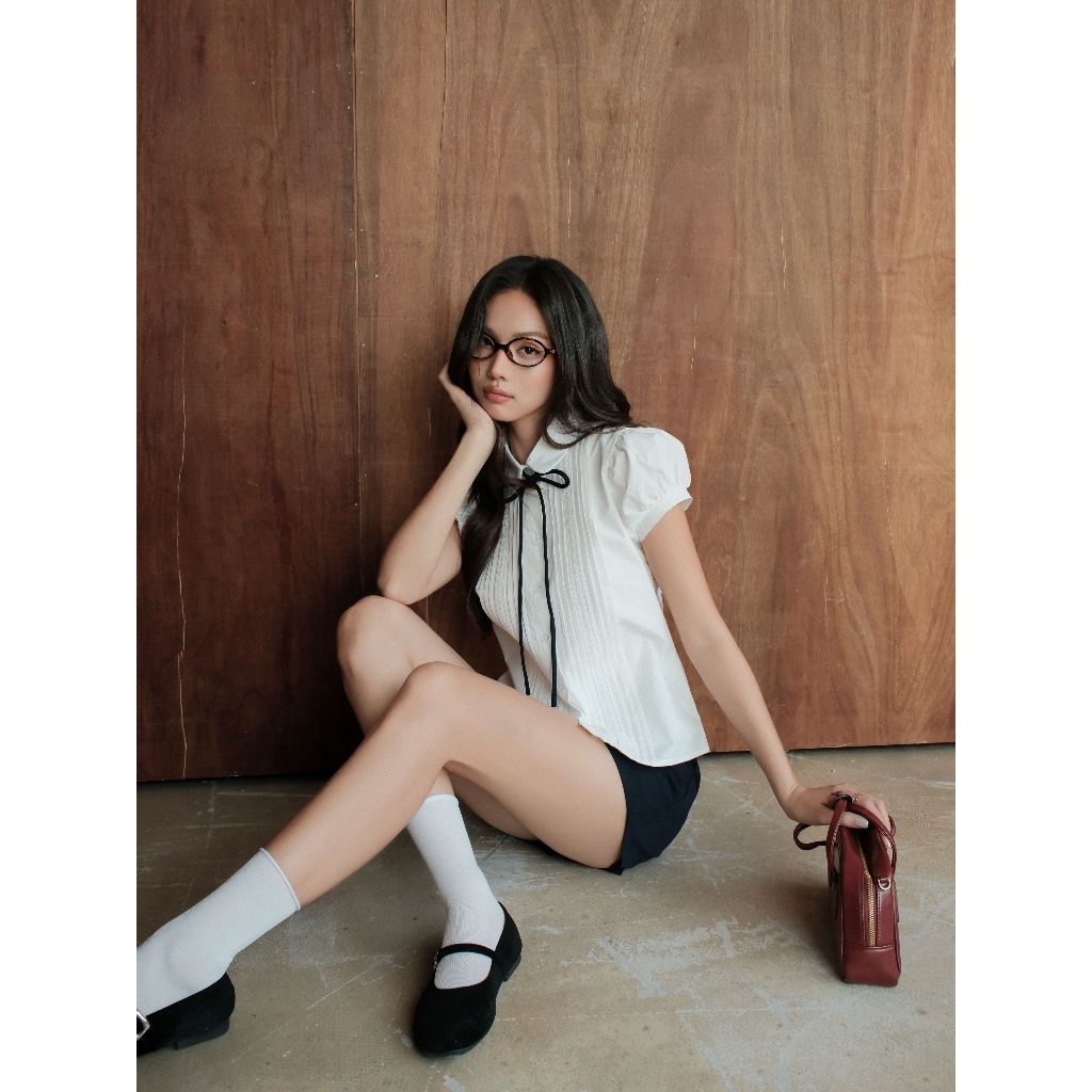 Áo Sơ Mi Nữ Dara Miều Est.2013 Cổ Phối Nơ Ruy Băng Áo Kiểu Tay Bồng Công Sở Thanh Lịch