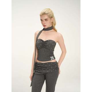 MONÁ - Set đồ nữ Áo croptop cúp ngực ôm dáng Quần ống loe phối chấm bi - ORCHID