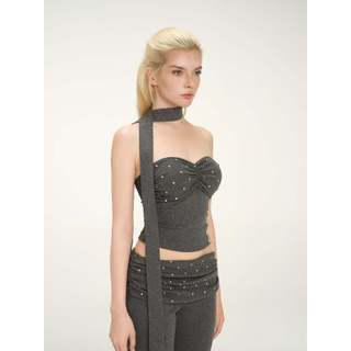 MONÁ - Set đồ nữ Áo croptop cúp ngực ôm dáng Quần ống loe phối chấm bi - ORCHID