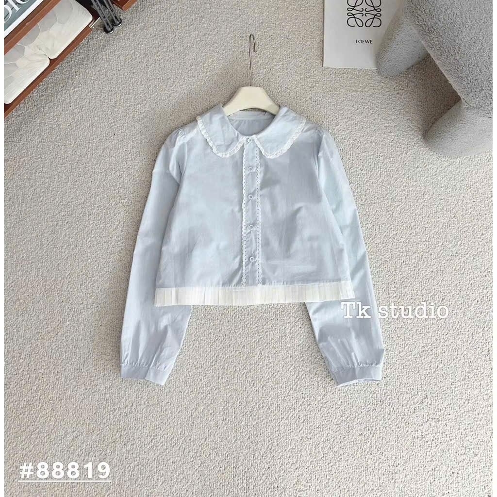 [𝑯𝒂 𝑨𝒏𝒉]Áo Sơ Mi Cổ Sen Gấu Xếp Li QCL1