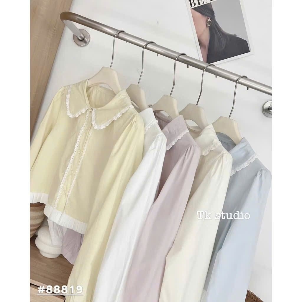 [𝑯𝒂 𝑨𝒏𝒉]Áo Sơ Mi Cổ Sen Gấu Xếp Li QCL1