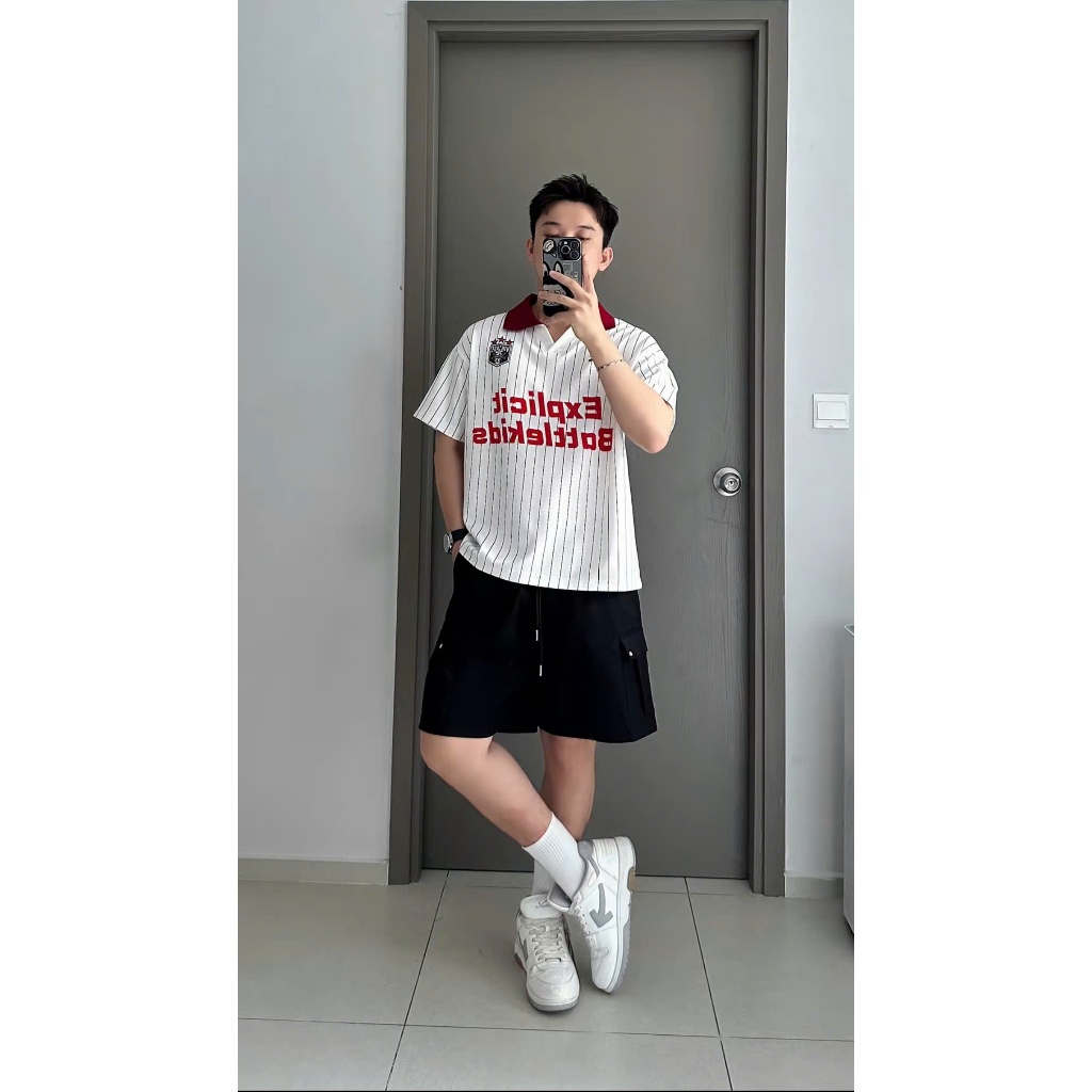 Áo Thun Polo kẻ sọc Battlekids vải thun 2 da mịn mát form rộng boxy oversize nam nữ bigsize