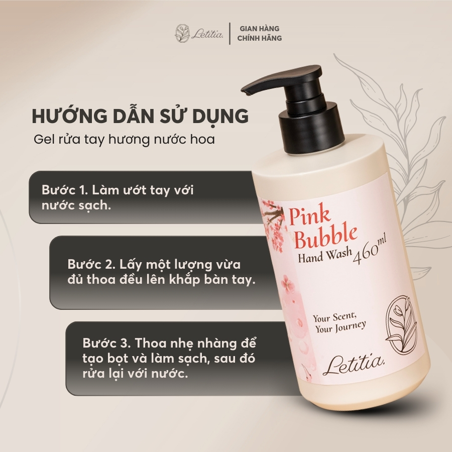Nước Rửa Tay Coco Pandanus - Letitia 3 Tầng Hương Thơm Thanh mát, Thư Giãn, Sạch Khuẩn Size 460ml