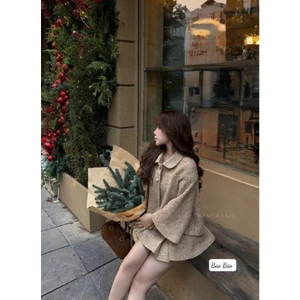 Set Áo Khoác Cổ Sen Tay Lửng Chân Váy Tweed Nữ Cao Cấp Set Váy Tweed Tiểu Thư Sang Trọng, Form Chuẩn Dành Cho Nữ Chamie