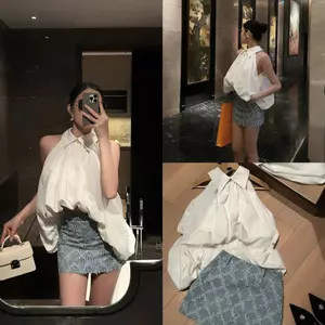 Set Áo Cổ Yếm Bẻ Sát Nách Dáng Phồng Kèm Chân Váy Ngắn Xanh Họa Tiết, Bộ Đồ Nữ Đi Chơi - CHAMIE STUDIO