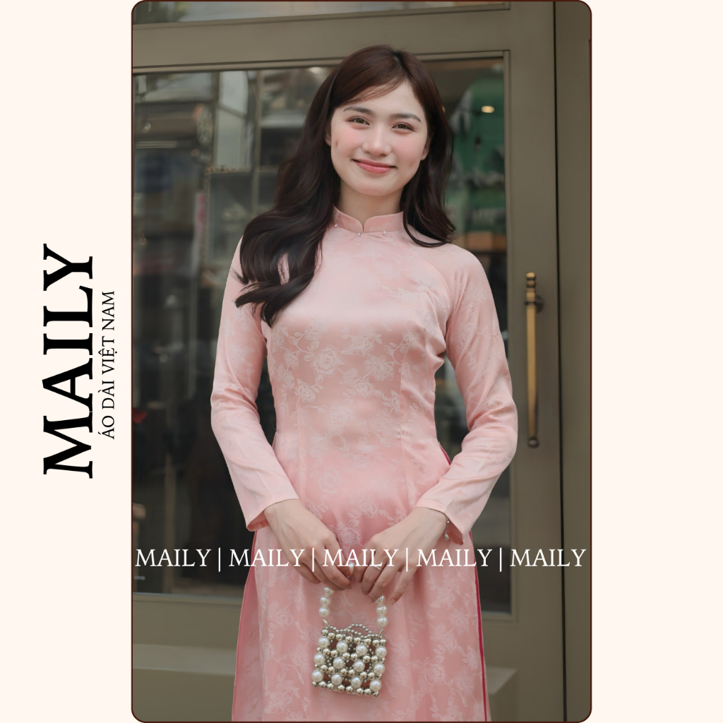 Áo Dài Mộc Cẩm Chất Gấm Mềm Mại, Thiết Kế Cổ Cao Tay Dài Dáng Ôm Truyền Thống Tôn Dáng - ÁO DÀI MAILY