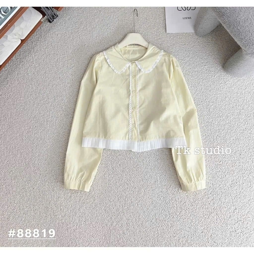 [𝑯𝒂 𝑨𝒏𝒉]Áo Sơ Mi Cổ Sen Gấu Xếp Li QCL1