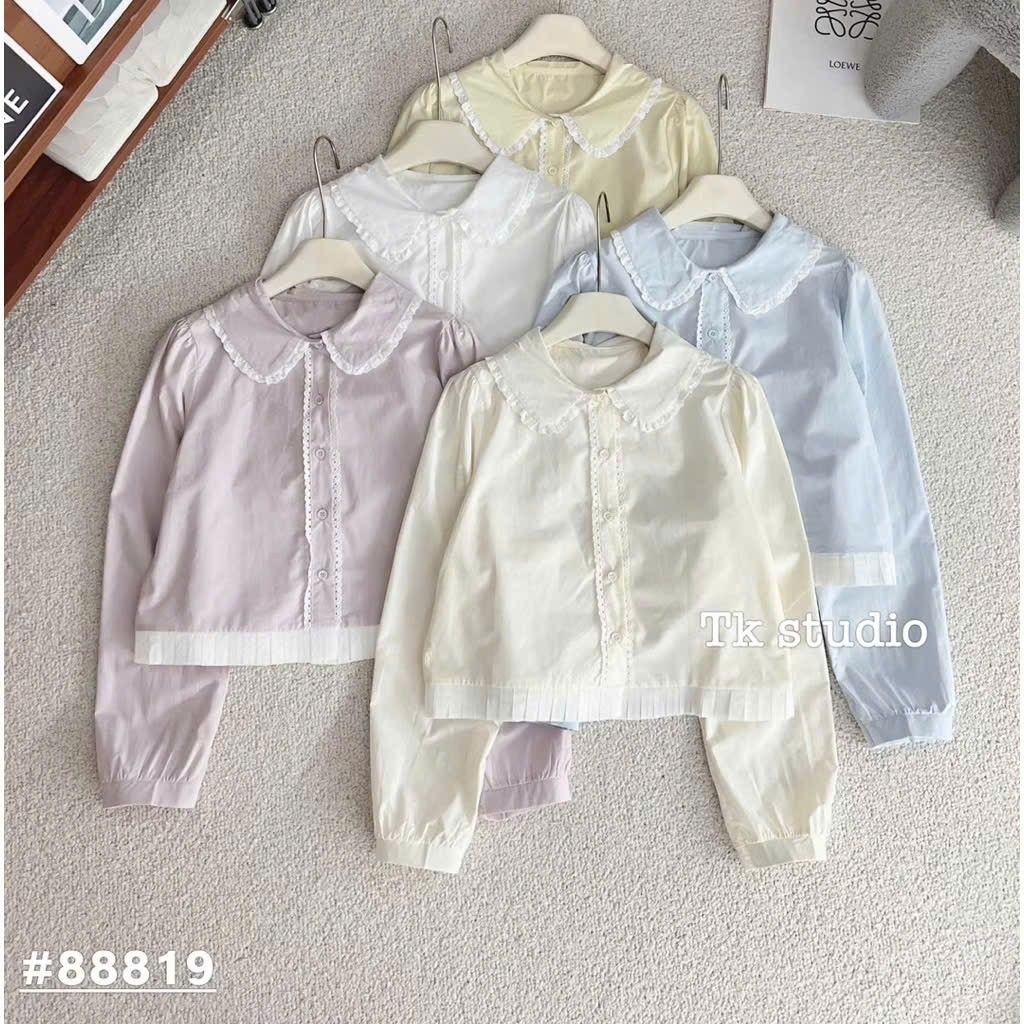 [𝑯𝒂 𝑨𝒏𝒉]Áo Sơ Mi Cổ Sen Gấu Xếp Li QCL1