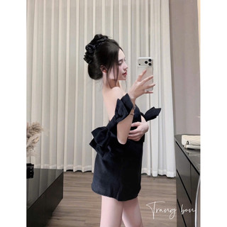 Áo nữ trễ vai nơ xinh diện chơi mix quần sooc trẻ trung a4