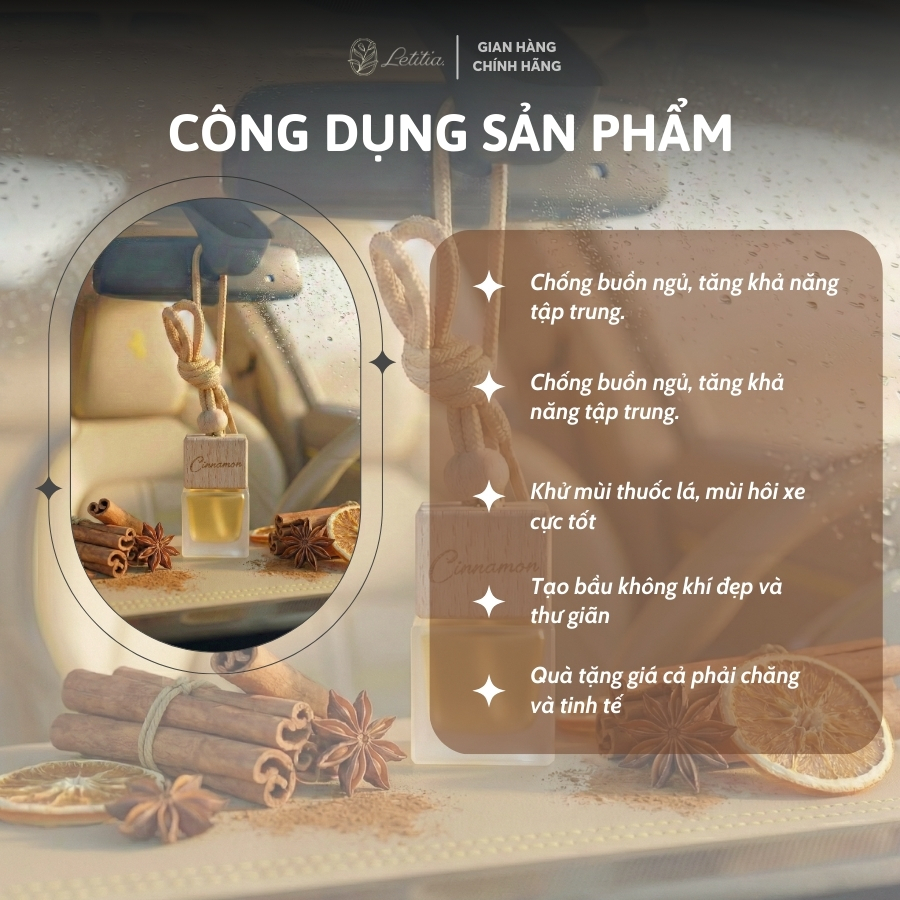 Tinh Dầu Nước Hoa Treo Xe / Tủ Quần Áo Letitia Hương Geranium (Hoa Phong Lữ) Khử Mùi, Chống Say Xe