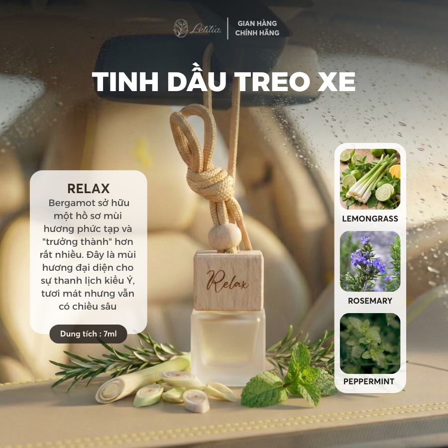 Tinh Dầu Nước Hoa Treo Xe / Tủ Quần Áo Letitia Hương Relax Đa Tầng Hương Giúp Khử Mùi, Thư Giãn