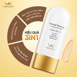 Kem Chống Nắng Venuko Natural Tone-up SPF50+ PA++++ | Nâng Tone Tự Nhiên | Không Nhờn Rít | Chống UVA UVB HEV IR, có hũ