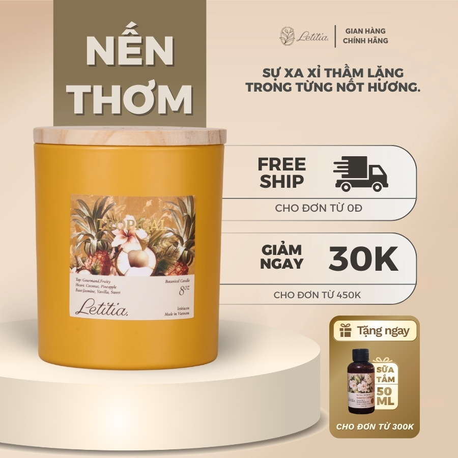 [TẶNG TÚI QUÀ] Nến thơm Cao Cấp Letitia Tropical Hương Trái Cây Nhiệt Đới Thanh Ngọt Giúp Thư Giãn 3 Size 130/220gr