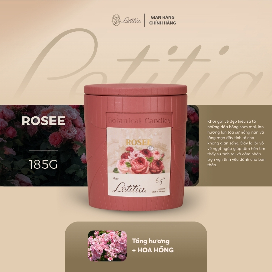 Nến Thơm Cao Cấp Letitia Rosee "Love & To be loved Collection" Giúp Thư Giãn Size 185g